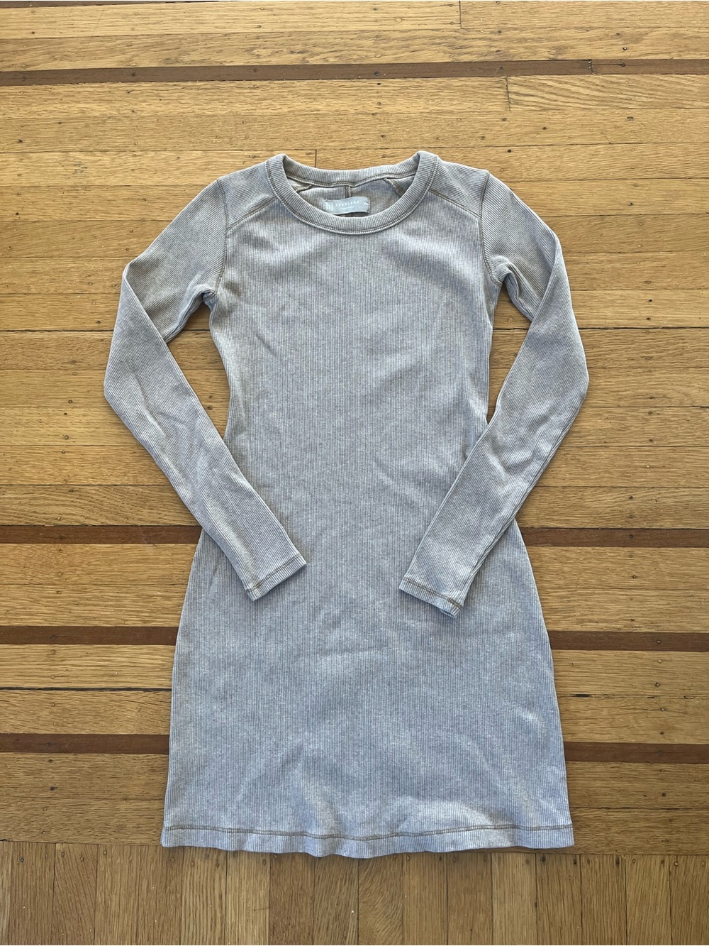 Everlane Long Sleeve Crewneck Bodycon Dress in Beige/Light Brown